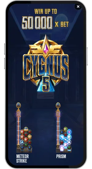Selecting free play mode for Cygnus 5 in the casino lobby